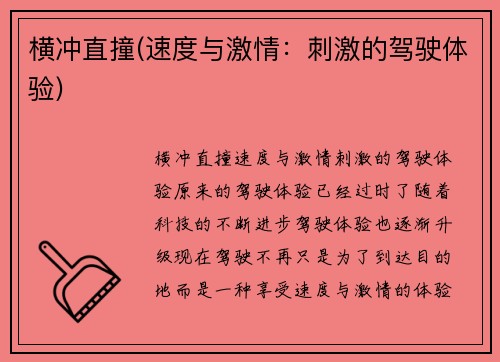 横冲直撞(速度与激情：刺激的驾驶体验)